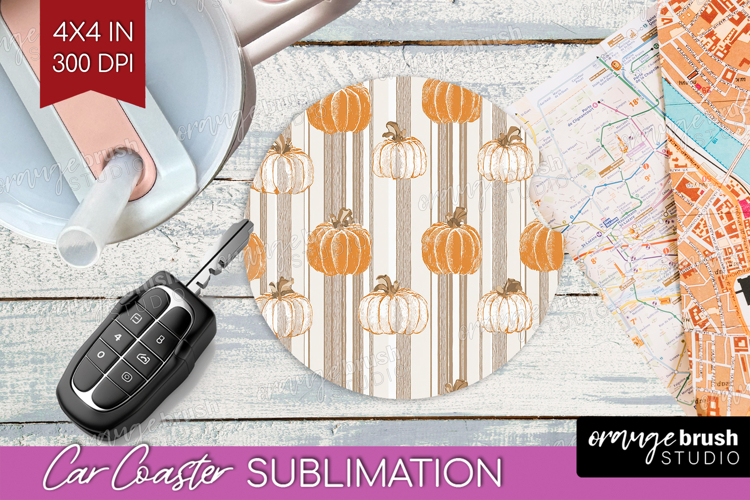 Boho Pumpkin Car Coaster - Coquette Coaster PNG Sublimation