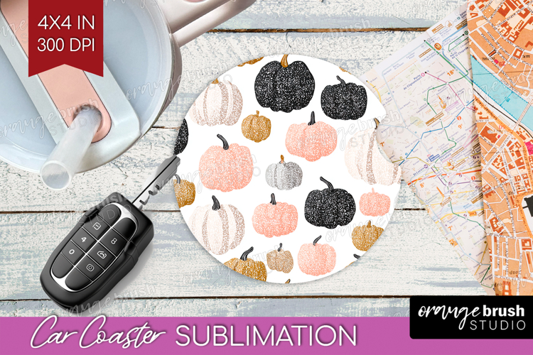 Boho Pumpkin Car Coaster - Coquette Coaster PNG Sublimation