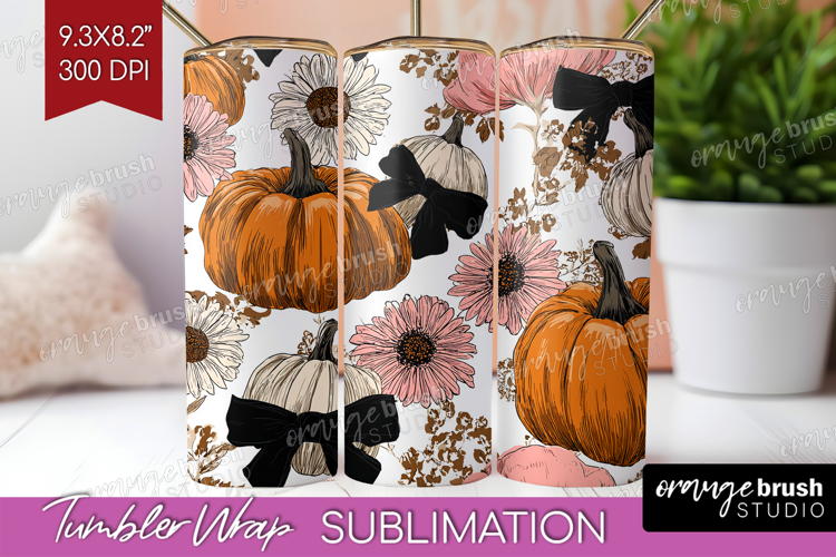 Boho Pumpkin Tumbler Wrap - Coquette Tumbler PNG Sublimation