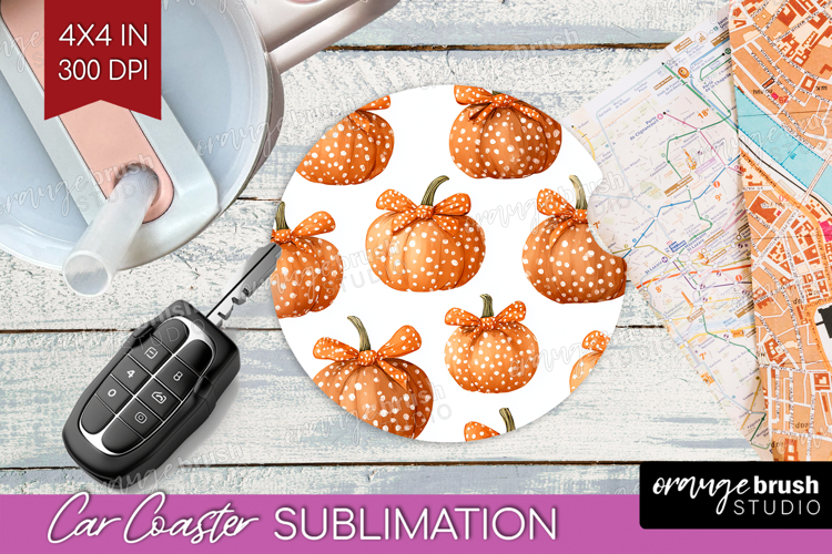Boho Pumpkin Car Coaster - Coquette Coaster PNG Sublimation