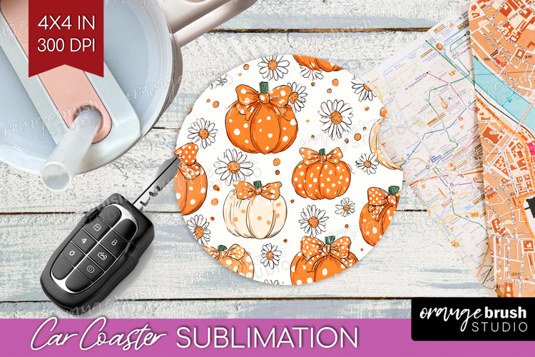 Boho Pumpkin Car Coaster - Coquette Coaster PNG Sublimation