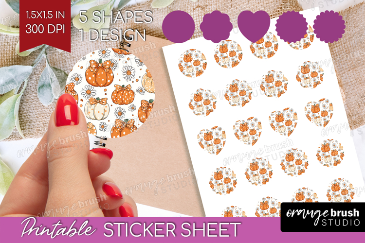 Boho Pumpkin Round Sticker - Coquette Printable Sticker