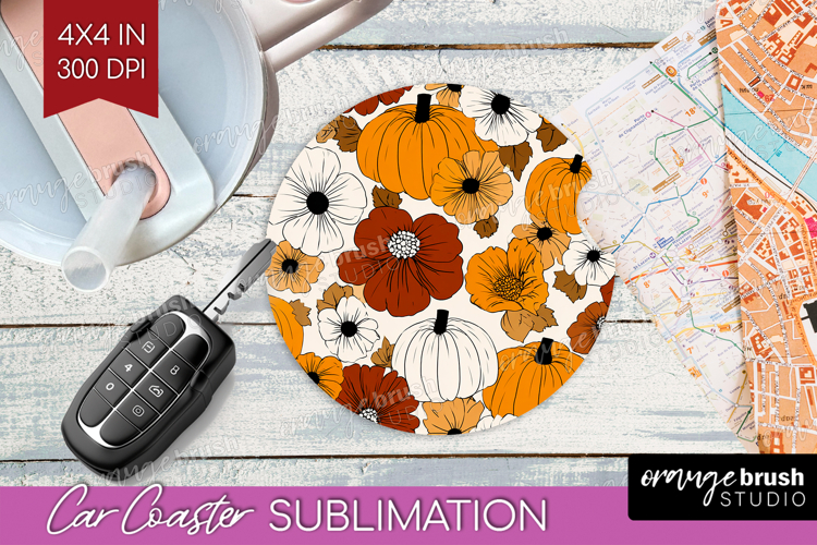 Boho Pumpkin Car Coaster - Coquette Coaster PNG Sublimation