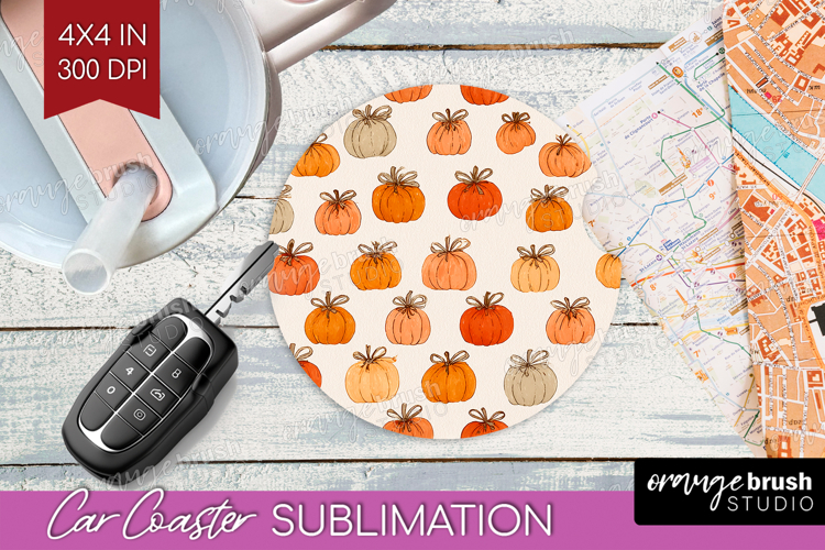 Boho Pumpkin Car Coaster - Coquette Coaster PNG Sublimation
