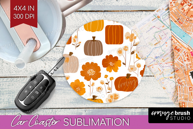 Boho Pumpkin Car Coaster - Coquette Coaster PNG Sublimation