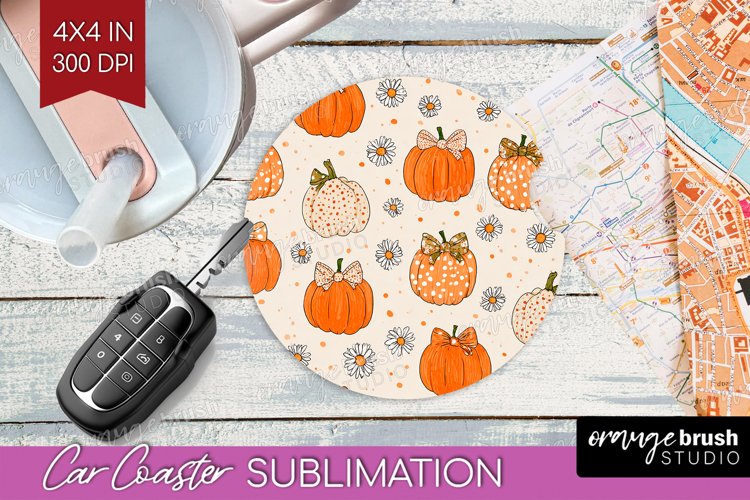 Boho Pumpkin Car Coaster - Coquette Coaster PNG Sublimation