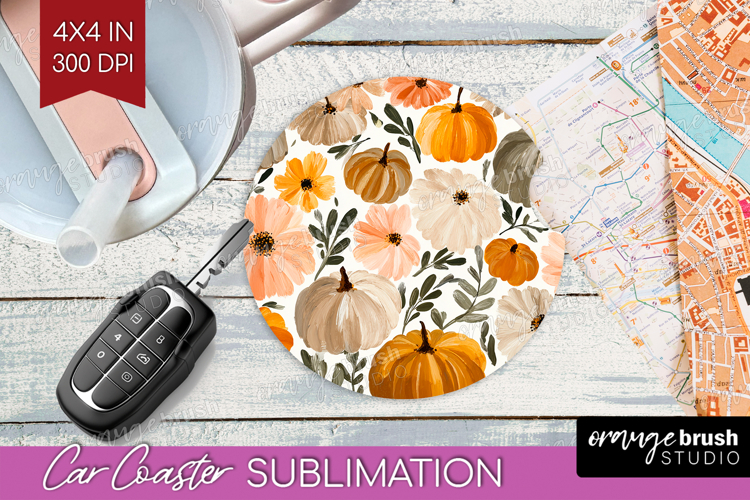 Boho Pumpkin Car Coaster - Coquette Coaster PNG Sublimation