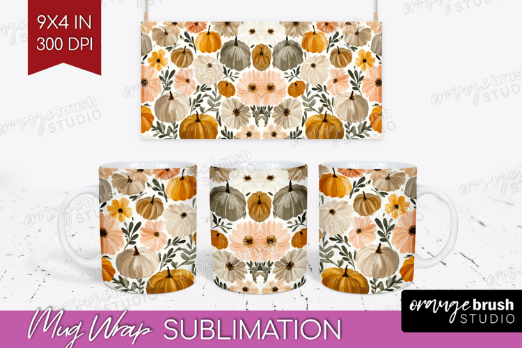 Boho Pumpkin Mug Wrap - Coquette Mug PNG Sublimation