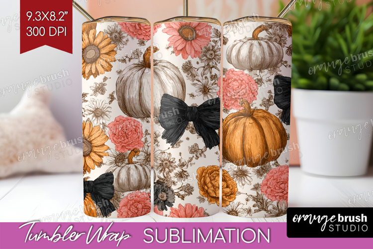 Boho Pumpkin Tumbler Wrap - Coquette Tumbler PNG Sublimation