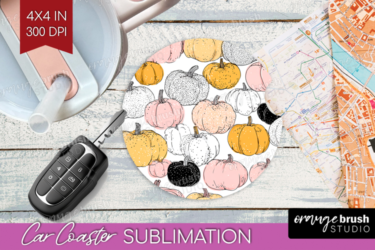 Boho Pumpkin Car Coaster - Coquette Coaster PNG Sublimation