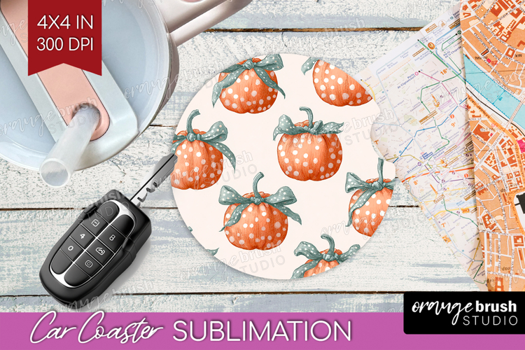 Boho Pumpkin Car Coaster - Coquette Coaster PNG Sublimation