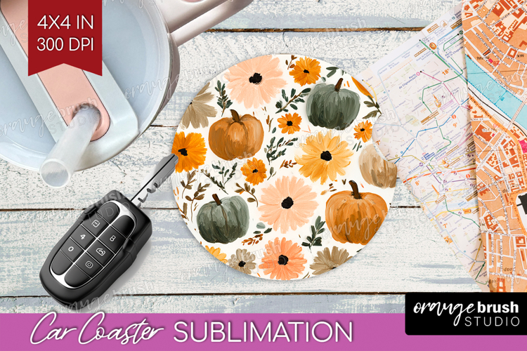 Boho Pumpkin Car Coaster - Coquette Coaster PNG Sublimation