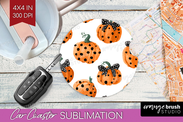 Boho Pumpkin Car Coaster - Coquette Coaster PNG Sublimation