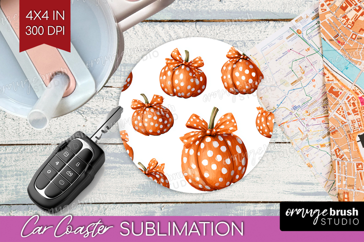 Boho Pumpkin Car Coaster - Coquette Coaster PNG Sublimation
