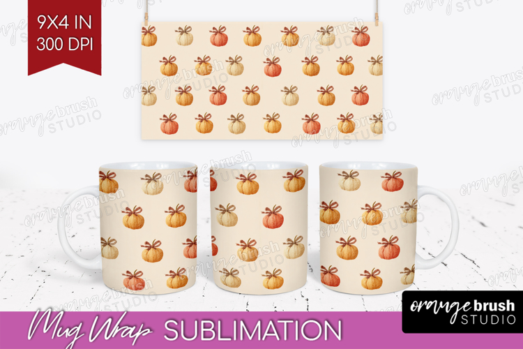Boho Pumpkin Mug Wrap - Coquette Mug PNG Sublimation