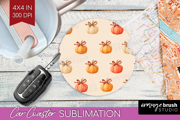 Boho Pumpkin Car Coaster - Coquette Coaster PNG Sublimation