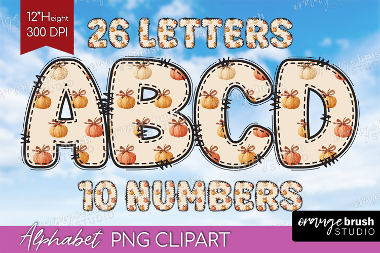 Pumpkin Doodle Aphabet Clipart - Autumn Letters PNG example image 1