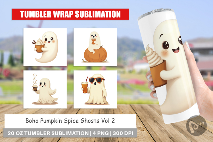 Tumbler Boho Pumpkin Ghosts
