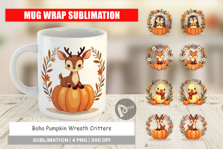 Mug Wrap Boho Pumpkin Critters