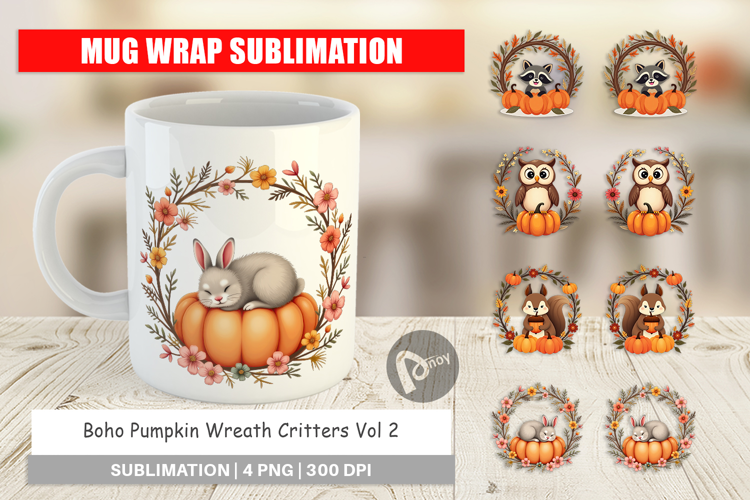 Mug Wrap Boho Pumpkin Critters