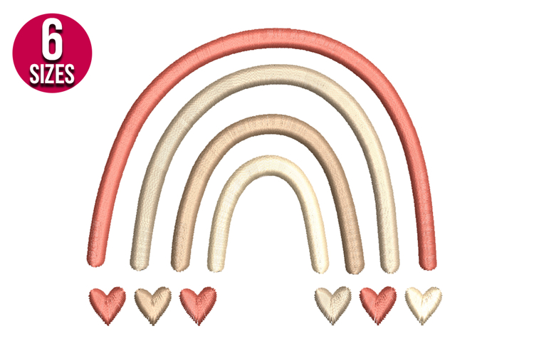 Boho Rainbow with Hearts Machine Embroidery Design - 6 sizes