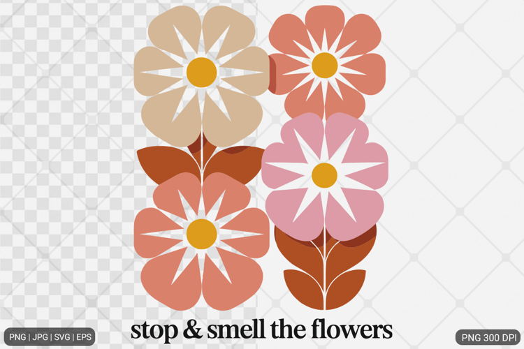 Boho Retro Flowers with Quotes SVG PNG