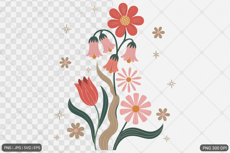 Boho Retro Flowers with Quotes SVG PNG