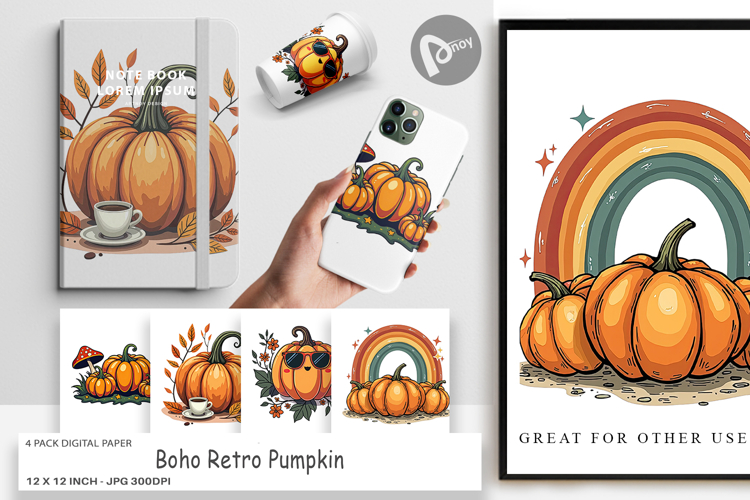 Digital Paper Boho Retro Pumpkin