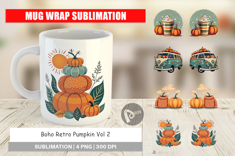 Mug Wrap Boho Retro Pumpkin