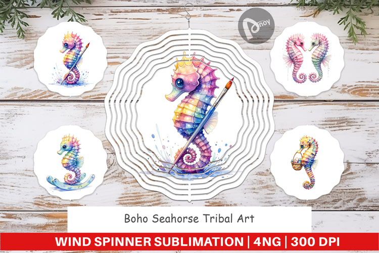 Boho Seahorse Tribal Wind Spinner