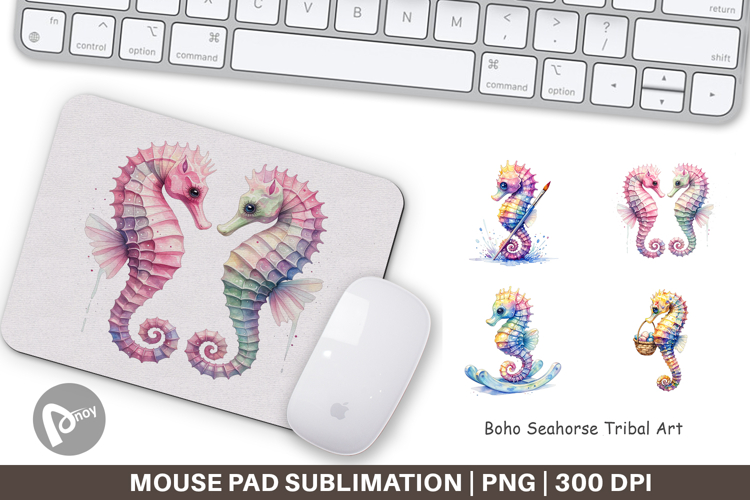 Boho Seahorse Tribal Mouse Pad
