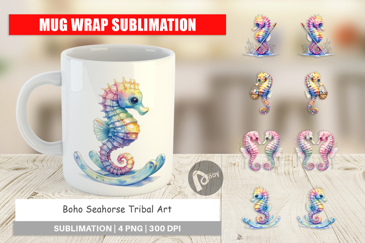 Boho Seahorse Tribal Mug Wrap