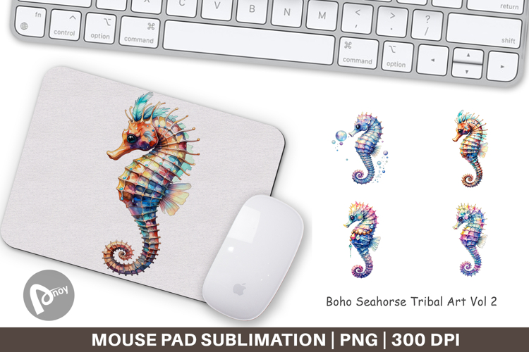Boho Seahorse Tribal Mouse Pad