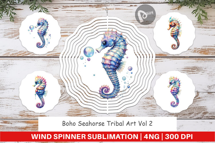 Boho Seahorse Tribal Wind Spinner example image 1