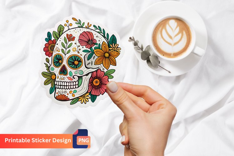 Boho Skull In Flowers Sticker, Floral Skull Sticker example image 1