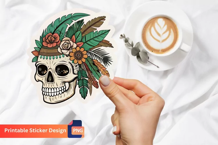 Boho Skull Sticker, Skull Art Stickers, Boho Style Skull