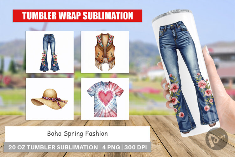 Boho Spring Fashion 70s Tumbler example image 1