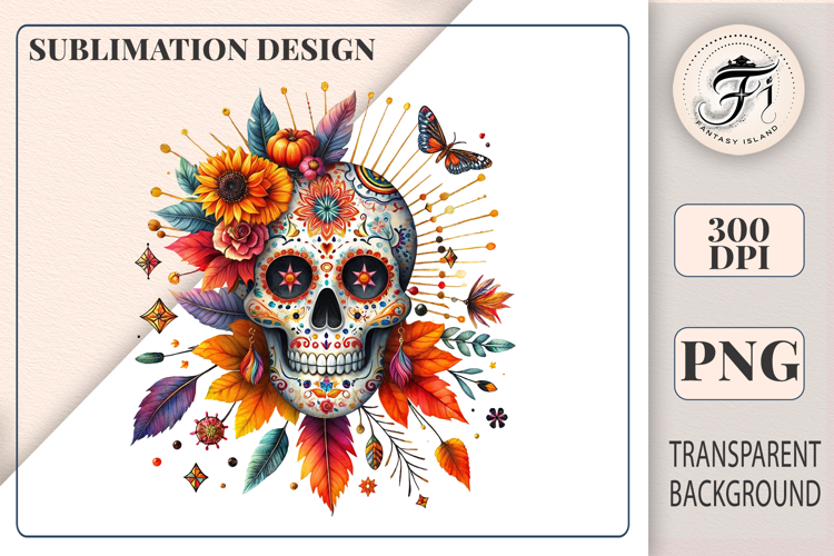 Skull & Autumn Leaves Clipart | Floral Day of the Dead | PNG