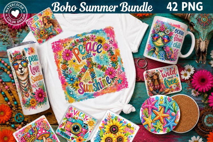 Colorful Hippie Flower Bundle | Boho Summer Sublimation