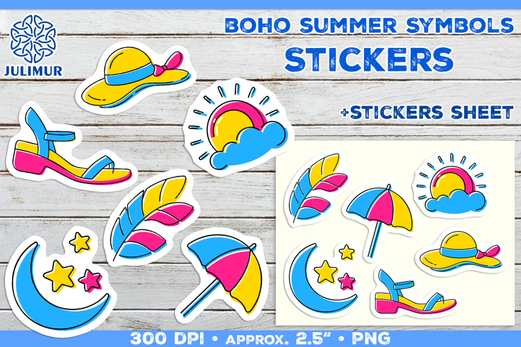Boho Summer Essentials Symbols. Minimalist PNG Stickers