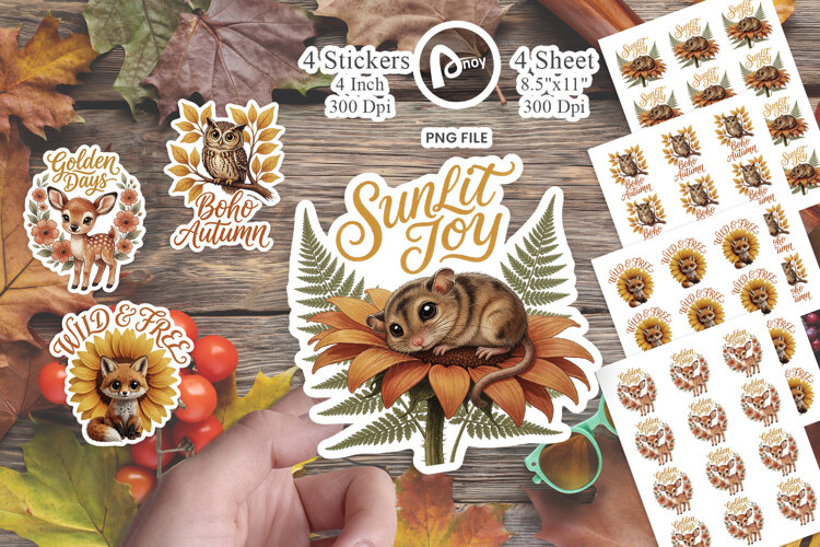 Sunflower Woodland Animal Sticker example image 1