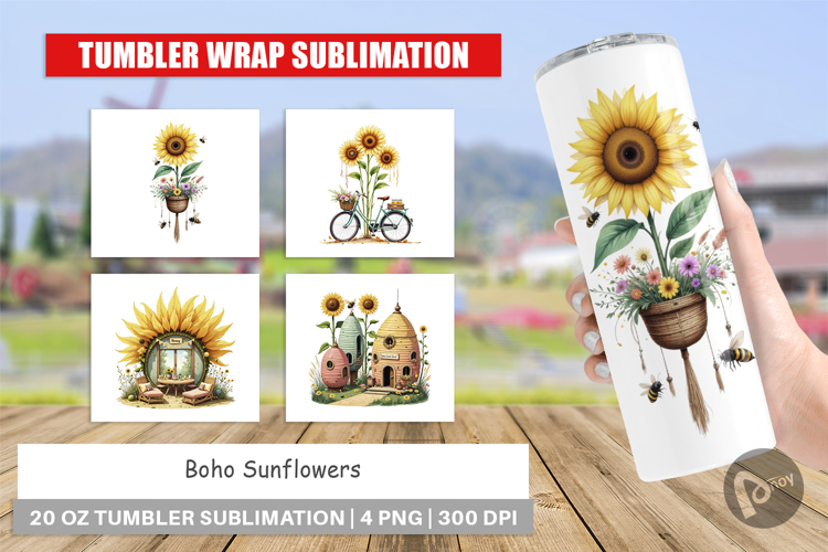 Tumbler Boho Sunflowers