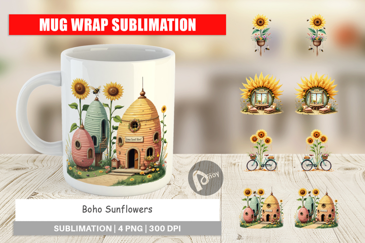 Mug Wrap Boho Sunflowers