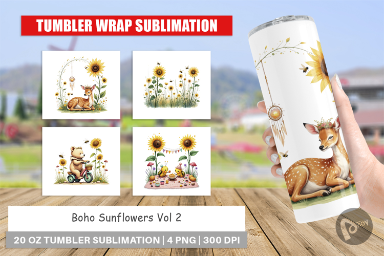 Tumbler Boho Sunflowers