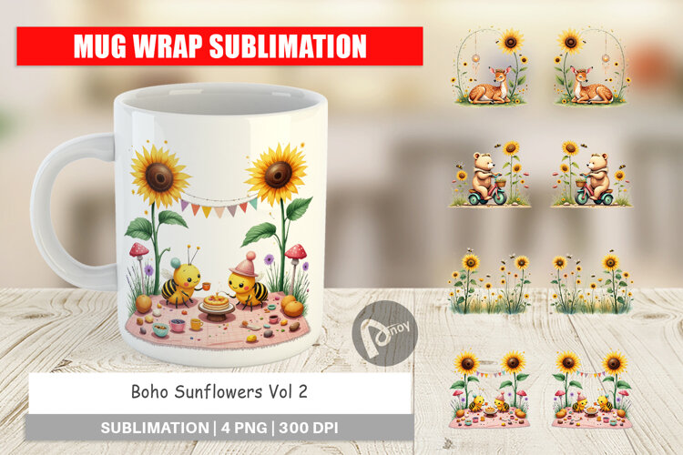 Mug Wrap Boho Sunflowers example image 1