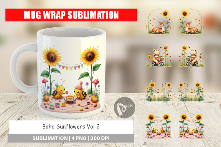 Mug Wrap Boho Sunflowers