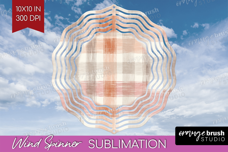 Boho Plaid Wind Spinner Sublimation PNG - Beige Tartan Round