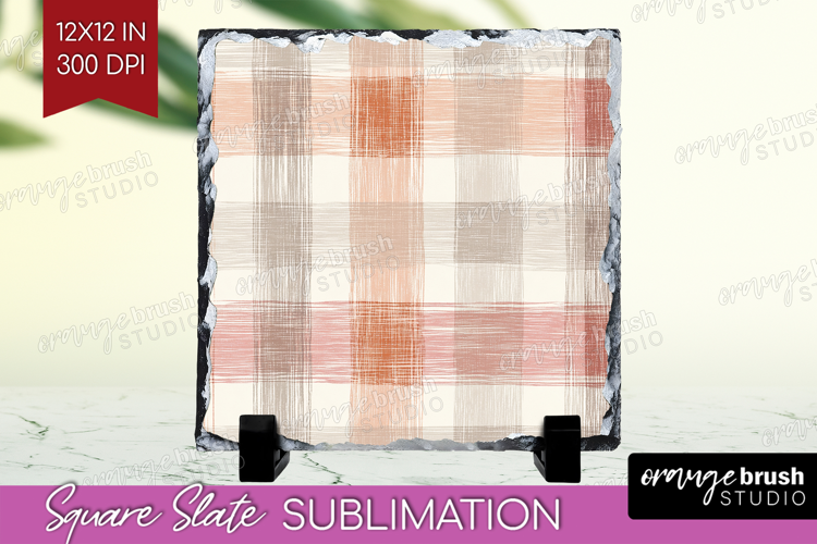 Boho Plaid Slate PNG - Beige Tartan Square Slate Sublimation