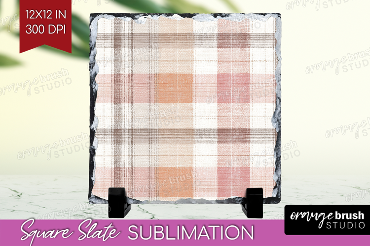 Boho Plaid Slate PNG - Beige Tartan Square Slate Sublimation