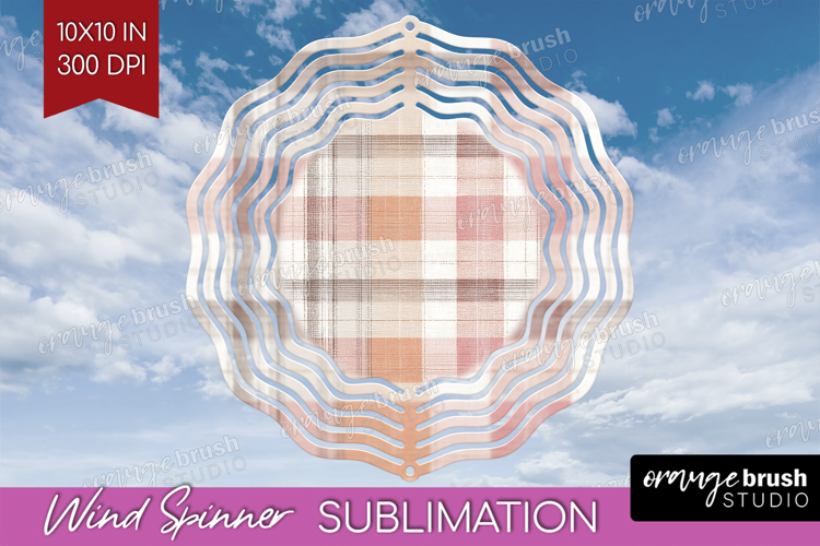Boho Plaid Wind Spinner Sublimation PNG - Beige Tartan Round